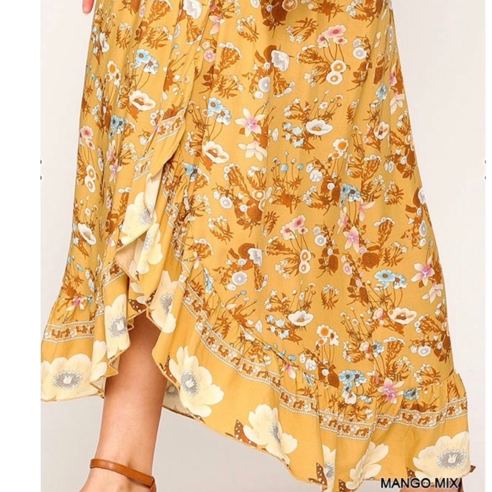 LAST ONE❗Boho Chic Mustard Kimono Top Ruffle Maxi Dress - Picture 5 of 7